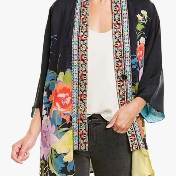 JOHNNY WAS Fuska Reversible Flower Embroidered Kimono Style Snap Front Jacket - Picture 2 of 14